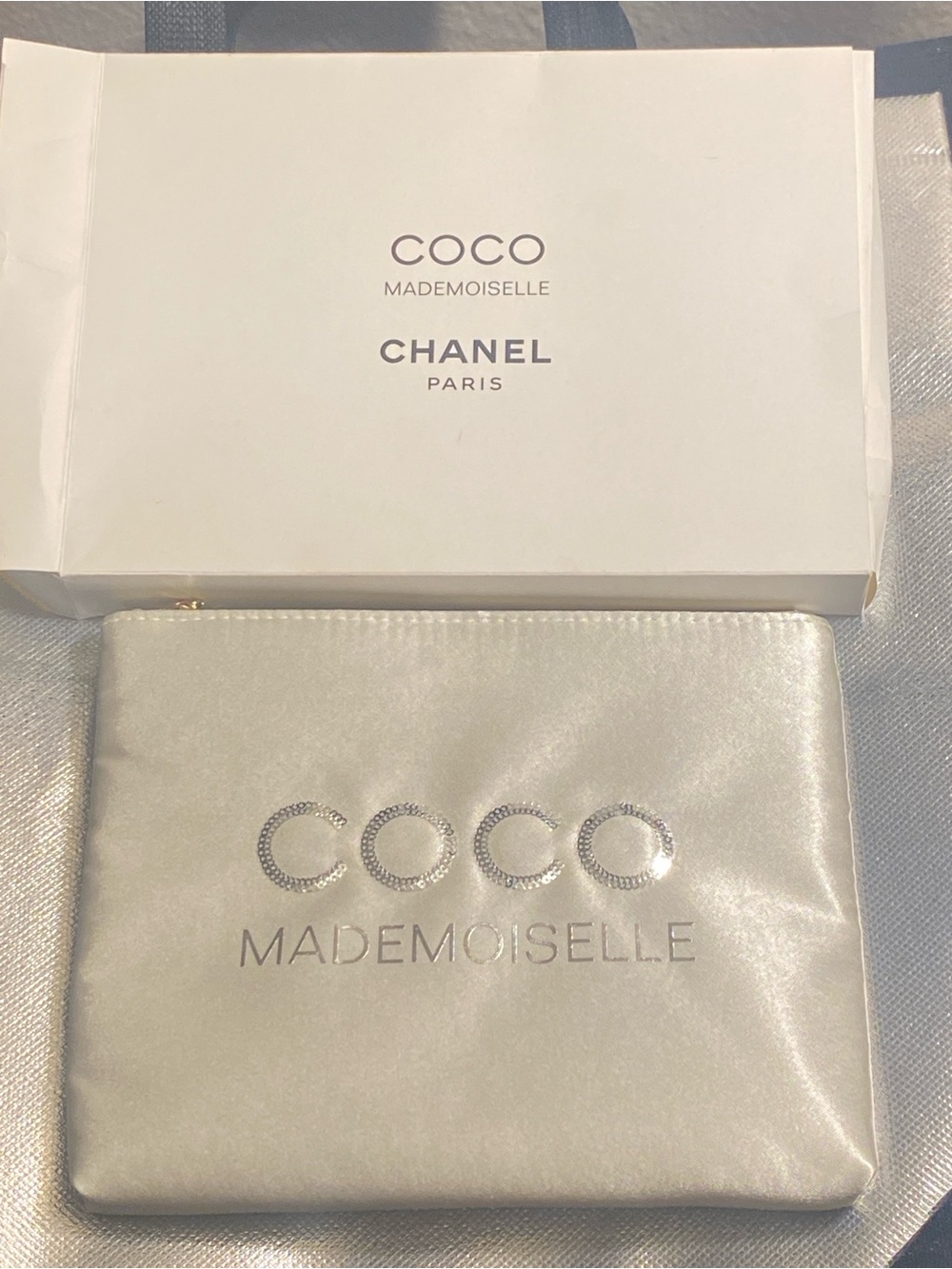 CHANEL COCO Mademoiselle Satin Card Pouch in Pearl White by Macys